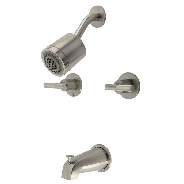Kingston Brass Double-Handle Tub and Shower Faucet with Knurled Handle, Brushed Nickel KBX8148KNL - main