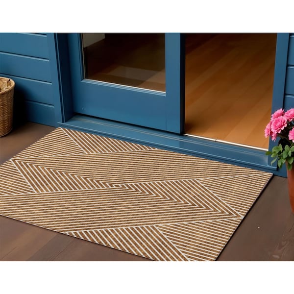 Homeroots 3' X 5' Terra Cotta And Ivory Geometric Washable Indoor Outdoor Area Rug 612154 - main