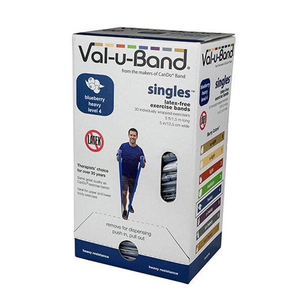 Fabrication Enterprises 5 ft. Singles Val-U-Band Exercise Band, Blueberry 4 - 30 Each 1561322 - main