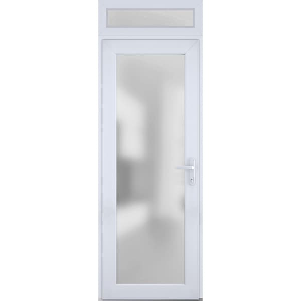 Vdomdoors Front Exterior Prehung FiberGlass Door Frosted Glass / Manux 8102 White Silk / Transom Window / Off MANUX8102EXD-WS-W30 x H80+14-LH - main