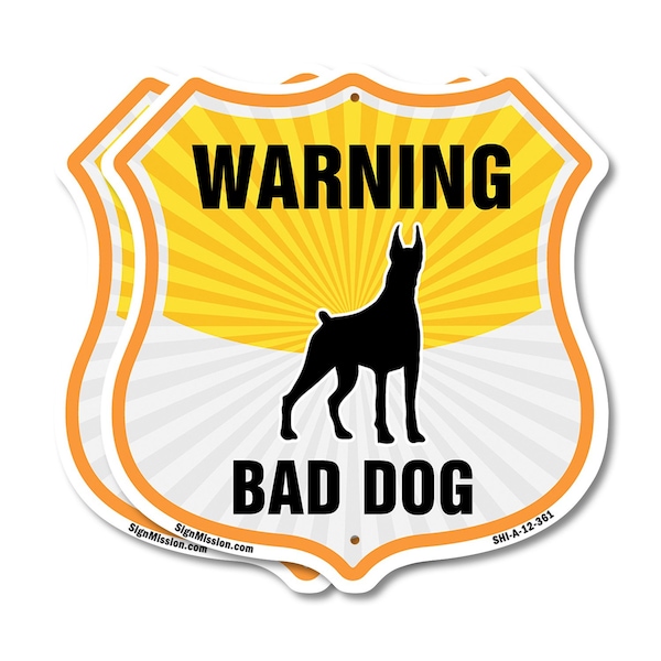 Signmission Beware Of Dog Shield Sign Warning Bad Do, 12 inch X 12 inch, Aluminum Metal Sign, 2PK SHI-A-2PACK-12-361 - main