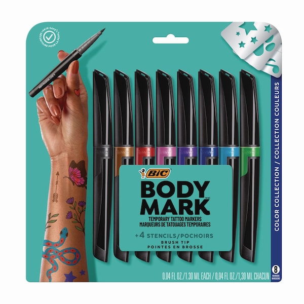 Bic BodyMark Temporary Tattoo Markers, Fine Brush Tip, Assorted Colors, 8PK MTBLCP81-A-AST - main