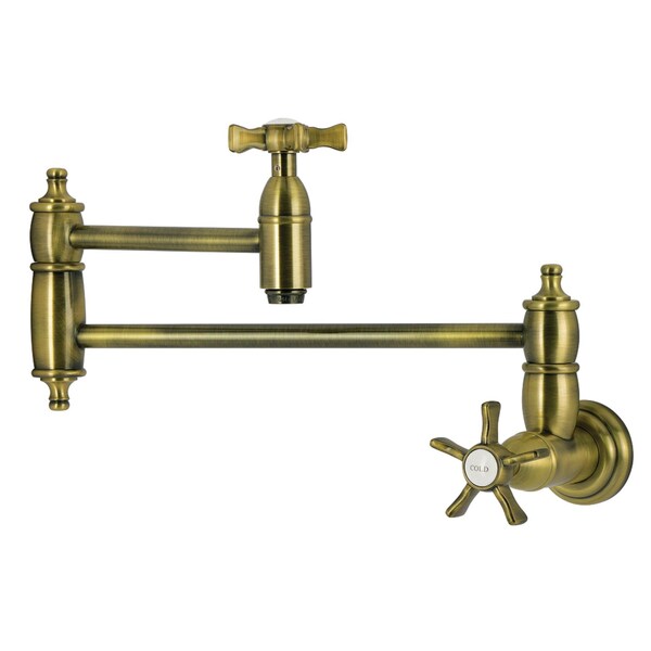 Kingston Brass Wall Mount Pot Filler Faucet, Antique Brass KS3103NX - main