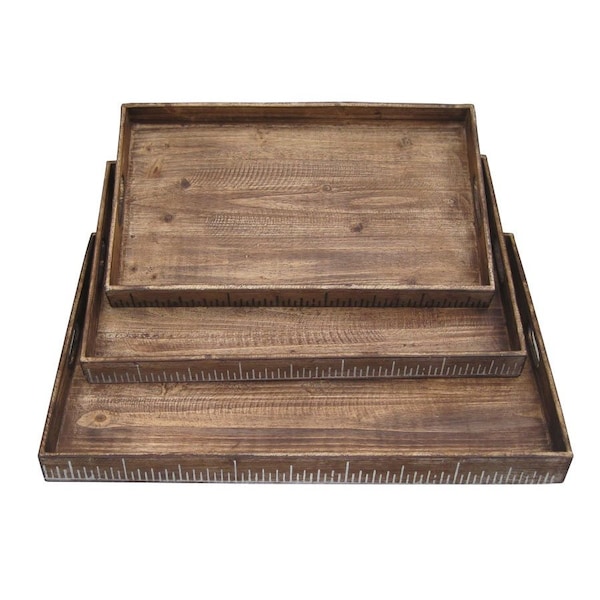 Homeroots Set of Three Brown Wood Nesting Serving Trays 274825 - main
