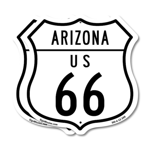 Signmission Arizona Route Marker Shield Sign Us 66, 12 inch X 12 inch, Aluminum Metal Sign, 2PK SHI-A-2PACK-12-360 - main