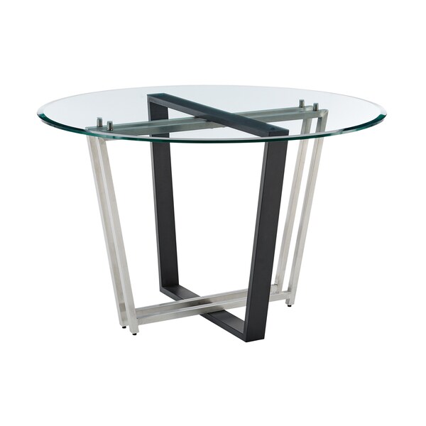 Homeroots 48" Clear And Black Glass And Iron Sled Base Round Top Dining Table 569433 - main