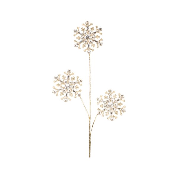 Homeroots Set of Two Gold And Clear Faux Crystal Beaded Linear Snowflake Wreath Sprays, 2PK 633191 - main