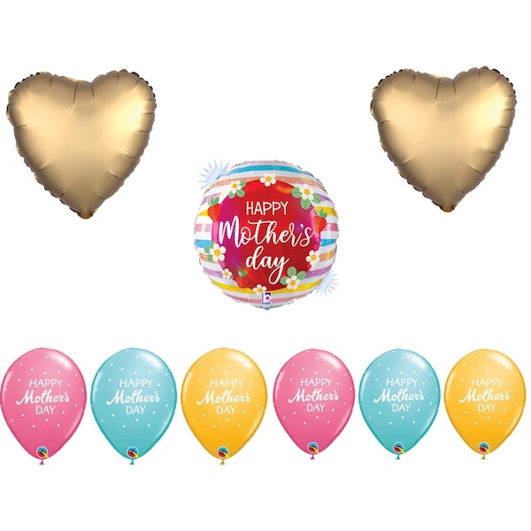 Loonballoon Mother's Day Theme Balloon Set, Mother's Day Opal Holographic Strawberries Balloon, Heart Foil 87757 - main