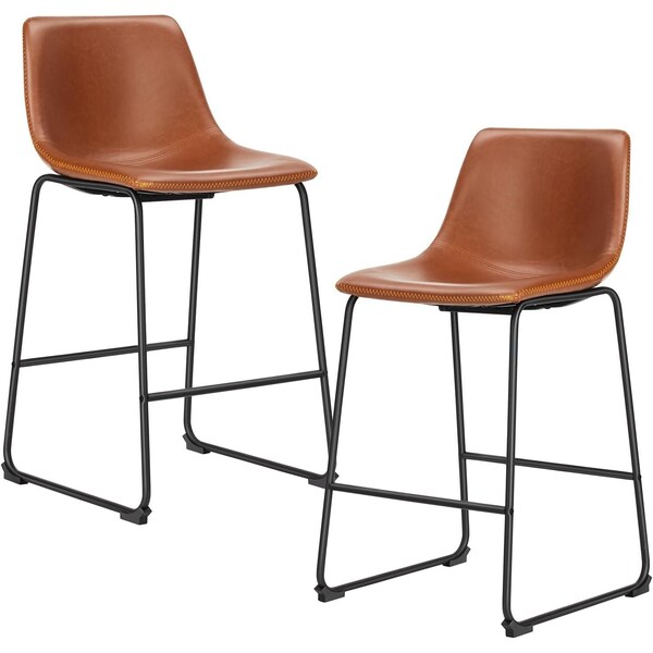 Simple Deluxe Counter Height Bar Stools Set of 2, 26 Inch Modern Bar Chairs with Metal Legs and Footrest, Armless 3A88CHAIR6013BRN02 - main