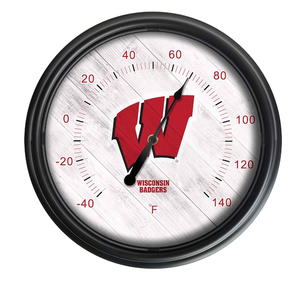 Holland Bar Stool Co University of Wisconsin (W) Indoor/Outdoor LED Thermometer ODThrm14BK-08Wisc-W - main