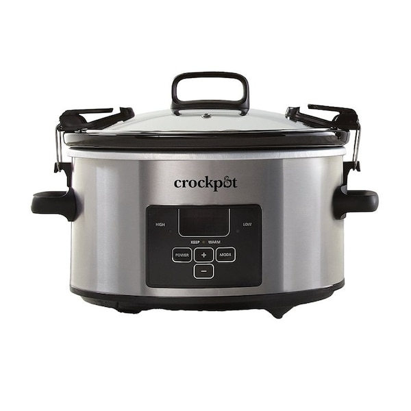 Mr. Coffee Crock-Pot Cook and Carry Slow Cooker, 4 qt Capacity, Digital Control, Stainless Steel 2122615 - main