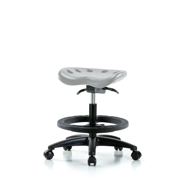 Blue Ridge Ergonomics Poly Tractor Sit-Stand Stool - Medium Bench Height with Black Foot Ring & Casters in Gray Poly PTMBSO-RG-BF-RC-GRY - main
