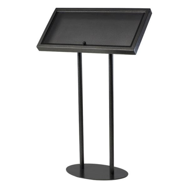 M&T Displays Metal Enclosed Bulletin Menu Board Pedestal Menu Holder 3x8.5 x 11 Inch Black Floor Standing UMBO0N0381X2000 - main