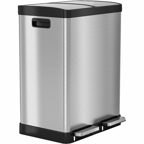 Hls Commercial 16 gal Rectangular Indoor Metal Can, Silver, Step On, Stainless Steel, 19.2 in HLSS16RFR - main