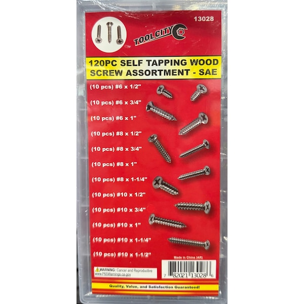 Tool City 120 PIECE SELF TAPPING WOOD SCREW ASST - SAE 13028 - main