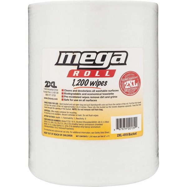 2Xl Gym Wipes Mega Roll Refill, 8 X 8, White, 2PK L420 - main
