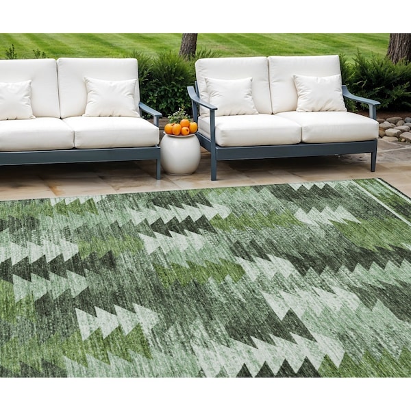 Homeroots 10' X 14' Olive Green And Fern Green Southwestern Washable Indoor Outdoor Area Rug 587349 - main