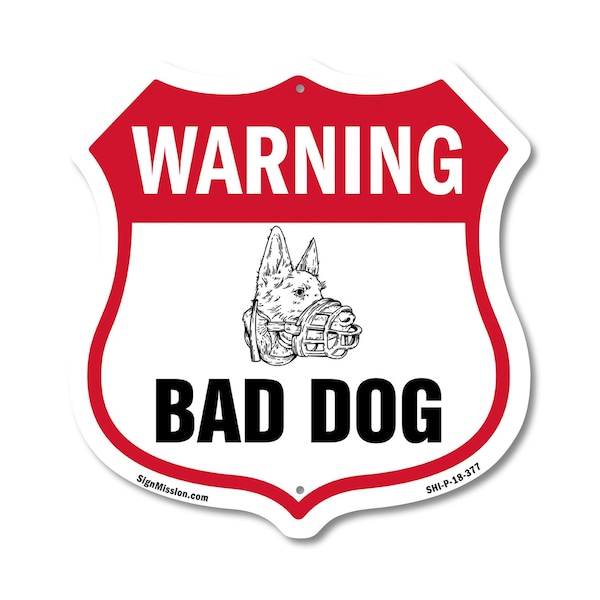 Signmission Dog Warning Shield Sign Bad Dog, 18 Inch X 18 Inch, Plastic Sign SHI-P-18-377 - main