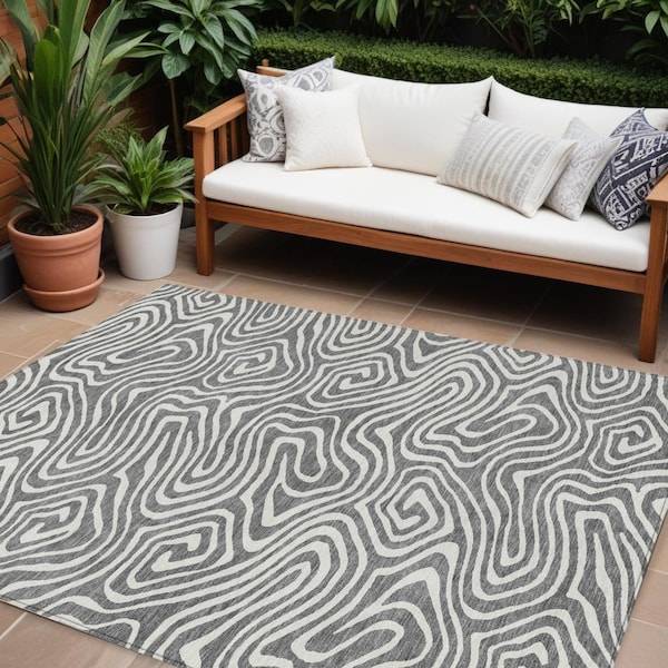Homeroots 8' X 10' Gray And Ivory Abstract Washable Indoor Outdoor Area Rug 598971 - main