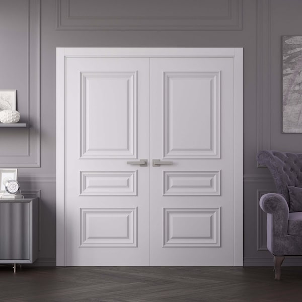Sartodoors Interior Double Doors 48x80 inches White Solid Core Modern Interior ROYAL9833DD-EMAL-48 - main