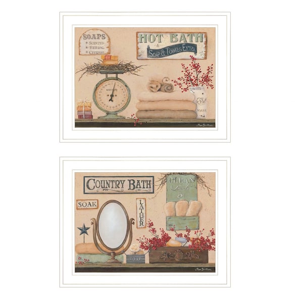 Homeroots Set Of Two Country Bath III White Framed Print Bathroom Wall Art, 2PK 407127 - main