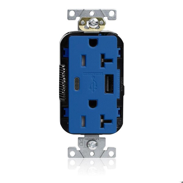 Leviton Lev-Lok TR Dup USB A-C 20A 125V Blu M58AC-B - main
