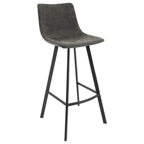 Leisuremod Elland Modern Upholstered Leather Bar Stool with Iron Legs and Footrest, Grey ES29GR - main
