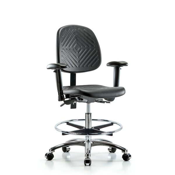 Blue Ridge Ergonomics Bench Chair, Poly, Med, Bk, CF Cast, 6-Way Adjustable, 19-1/2" to 27-1/2" Height, Black; Blue BR-PMBCH-MB-CR-T1-A1-CF-CC - main