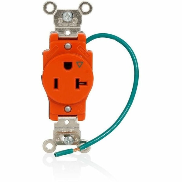 Leviton Straight Blade Receptacle, 5-20R, 20 A, 125V AC, 2 Pole, 3 Wire, Flush Mount, Single, Orange 5361-IG - main