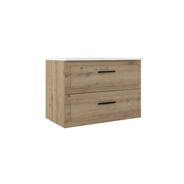 Homeroots 32" Natural Wood Freestanding Bathroom Vanity With White Sink And Two Drawers 627380 - main