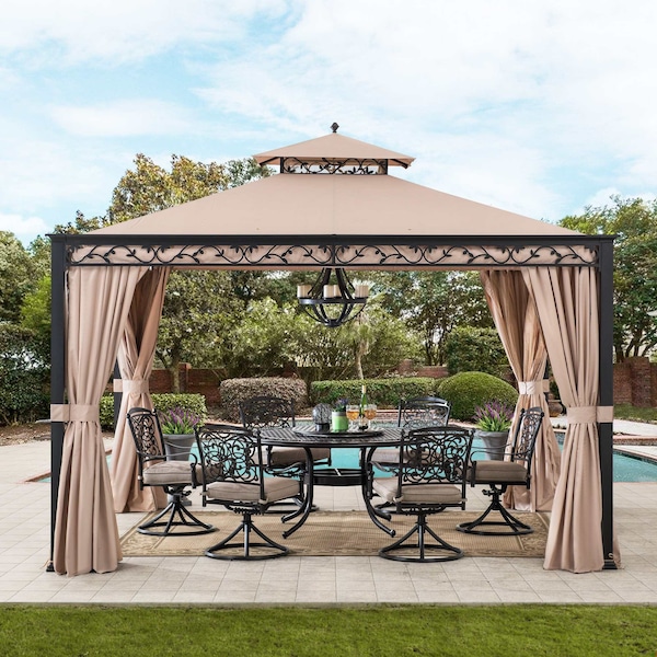 Sunjoy 10 ft. x 12 ft. Steel Gazebo with Decorative Vine Frame Detail A101003202 - main