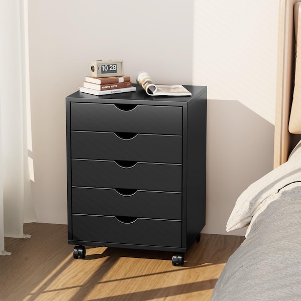 Simple Deluxe 5 Drawer Chest, Office File Cabinets Wooden, Dressers Storage Cabinet, Drawers Wood Organization Fu 3A88CHEST5C01BLK - main