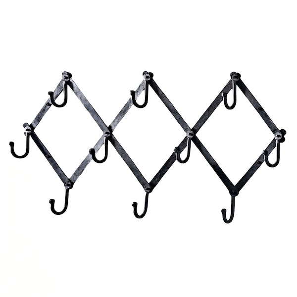 Kings County Tools Accordion Wall Hanger Forged Iron Hat Rack with 10 Hooks Wall Organizer for Entryway, or Mudroom GW89A05-34 - main