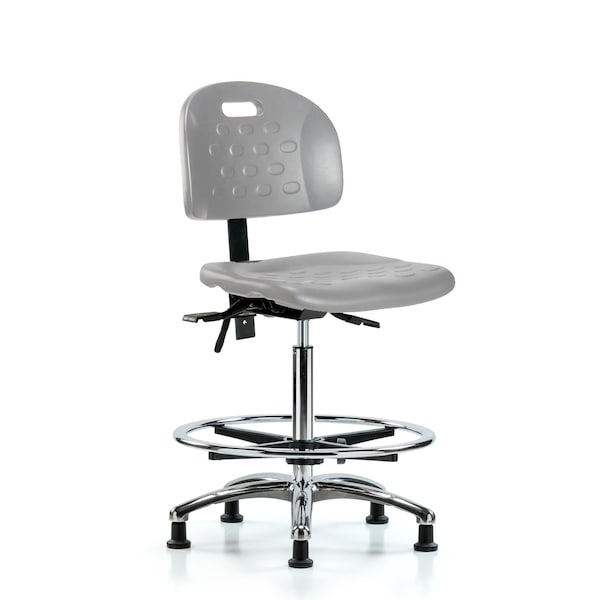 Blue Ridge Ergonomics Poly Chair Chrome - High Bench Height with Chrome Foot Ring & Stationary Glides in Gray Poly HPHBCH-CR-T0-A0-CF-RG-GRY - main