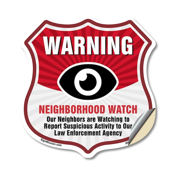 Signmission Neighborhood Crime Watch Shield Sign War, 12 Inch X 12 Inch, Vinyl Decal SHI-D-12-387 - main
