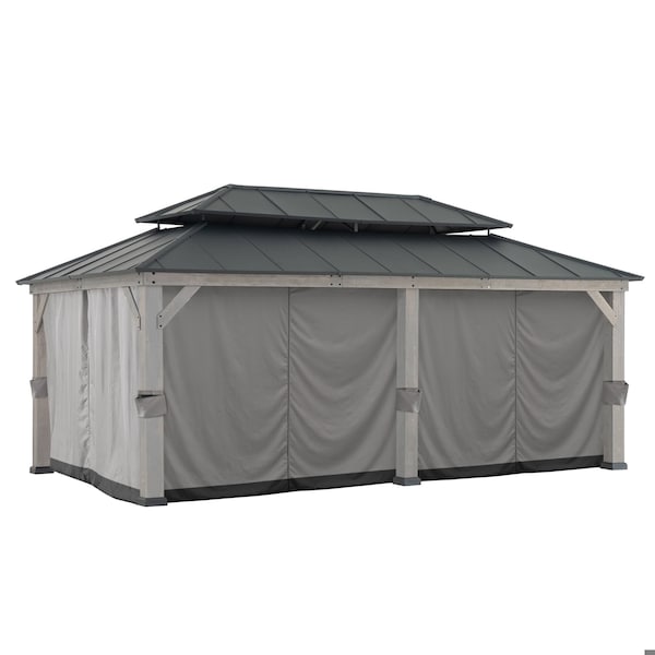 Sunjoy Replacement Gazebo Privacy Curtain for 12 ft. 20 ft. Patio Wooden Gazebo - Gray A111309001 - main
