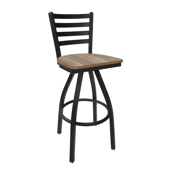 Bfm Seating Lima Ladder Back Swivel Barstool - Knotty Pine Relic Seat - Steel Frame - Sand Black Finish 2160SKPR-SB - main