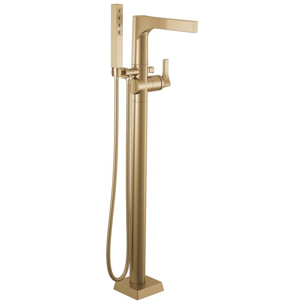 Delta Zura Single Handle Floor Mount Tub Filler Trim With Hand Shower In Champagne Bronze T4774-CZFL - main