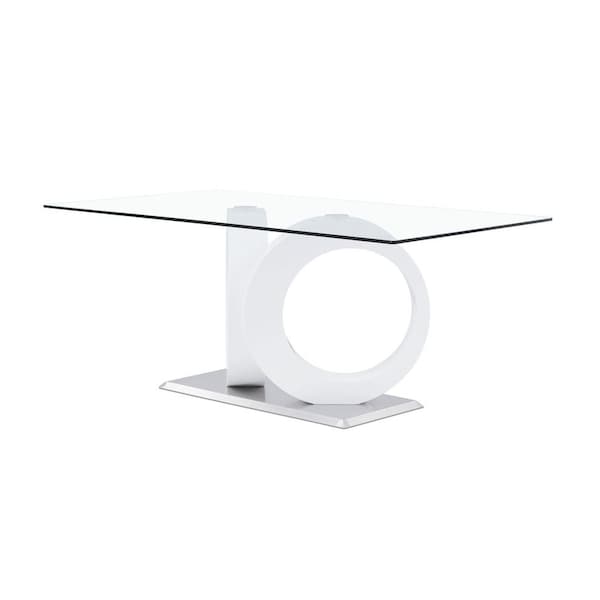 Homeroots White Tone Geometrical Style Base With Rectangular Glass Top Dining Table 383828 - main