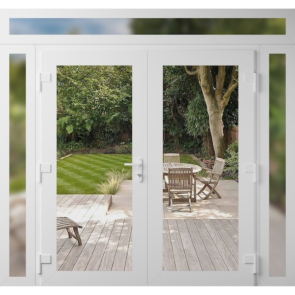 Vdomdoors Front Exterior Prehung Metal-Plastic Double Doors Clear Glass / MANUX 8666 White Silk / Office Comm MANUX8666DEXD-WS-W12+72+12xH80+14-RH-I - main