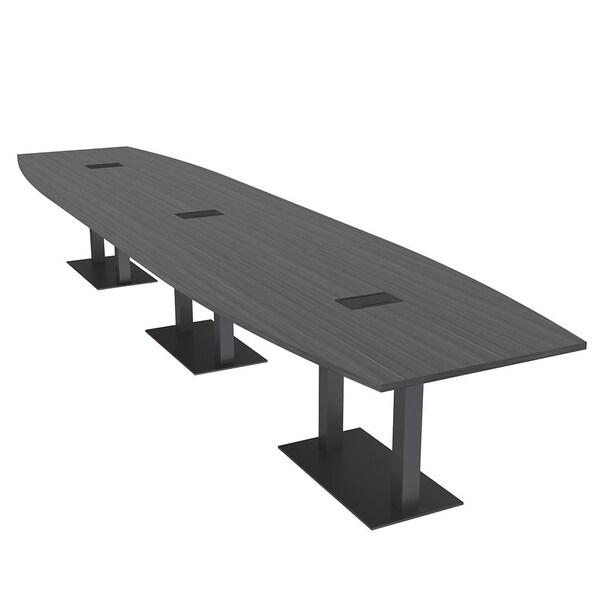 Skutchi Designs Boat Conference Table With Power, 48 in W, 216 in L, Grey HAR-BOT-48x216-DOU.BK-WA7949-EBLK - main