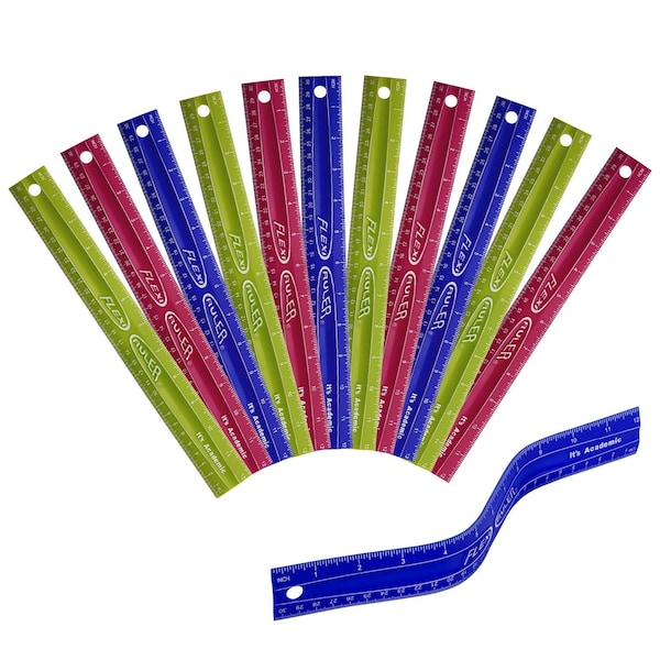 Its Academic Flexi Rulers, 12 Inches and 30 Cms, Flexible Plastic in 4 Bright Colors, 12 Pack 1137 - main