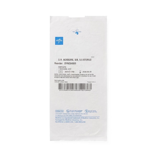 Medline O.R. Scissors, Sharp/Blunt, Straight, Sterile, 5.5in, 25PK DYND04000 - main