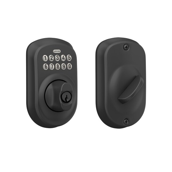 Schlage Residential Plymouth Electronic Keypad Deadbolt C Keyway with 12287 Latch and 10116 Strike Matte Black Finish BE365PLY622 - main