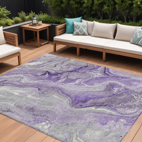 Homeroots 10' X 14' Purple And Ivory Abstract Washable Indoor Outdoor Area Rug 617607 - main