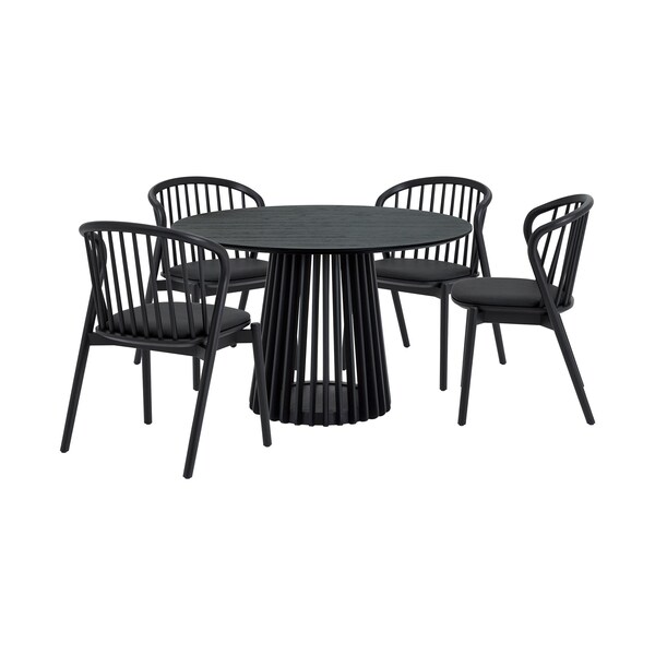 Homeroots Five Piece Black Round Dining Set with Four Chairs 571708 - main