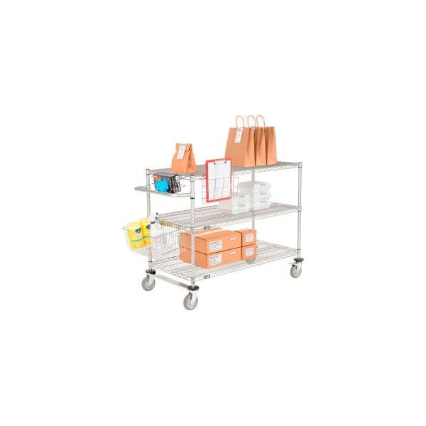 Global Equipment Nexel Curbside Cart, Chrome, 54"L x 24"W x 40"H, 3 Wire Shelves, Polyurethane Casters CS24543C - main