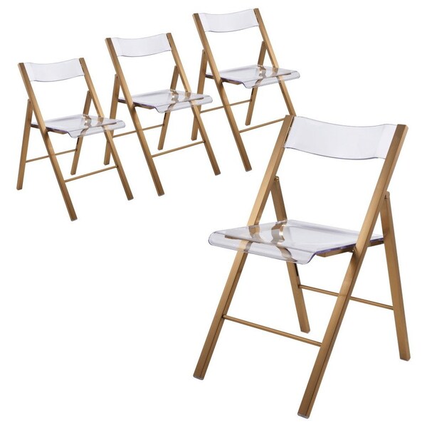 Leisuremod Menno Acrylic Folding Chair in Brushed Gold Finish with Stainless Steel Frame, Brushed Gold, 4PK MFBG15CL4 - main