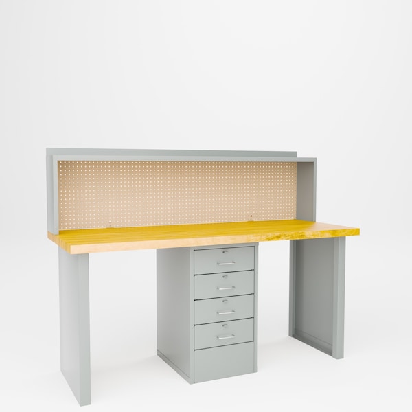 Pucel Center Drawer Work Station, Hardwood Top, 72 in W x 34 in H x 30 in D, Gray EWS-3072-W - main