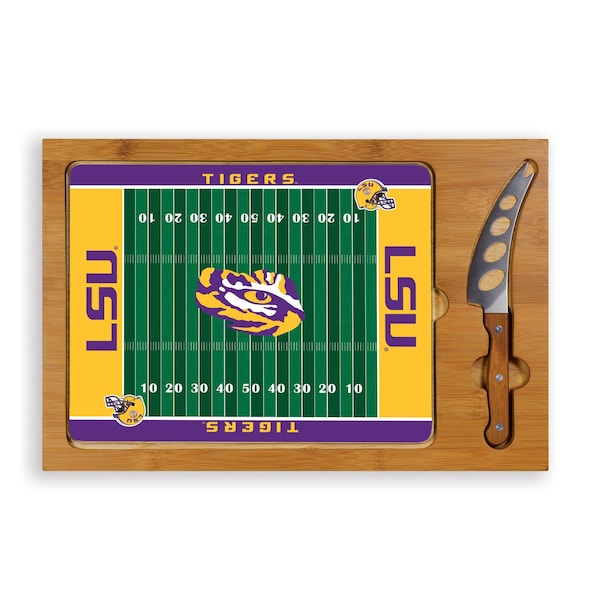 Picnic Time Family Of Brands NCAA LSU Tigers Icon Glass Top Cutting Board & Knife Set 910-00-505-294-0 - main